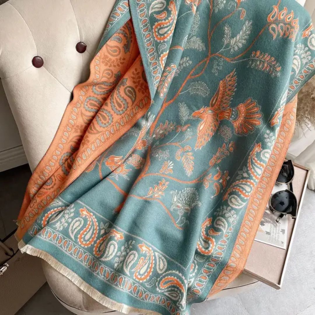 Posmin China Luxary Shawl Teal & Golden